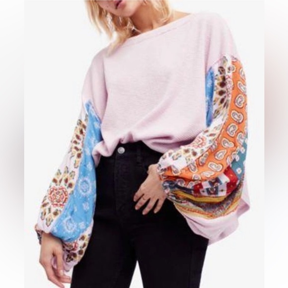 Free people blossom print Dolan balloon sleeve top mixed paisley thermal top - Picture 12 of 12